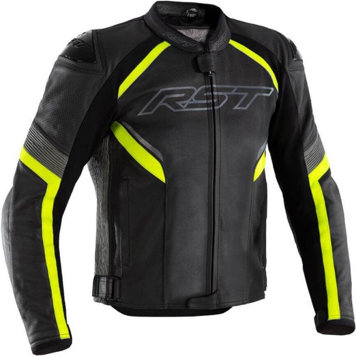 Se insekter Sprog Glat RST Sabre Leather Airbag Jacket Black/Fluo Yellow - Worldwide Shipping!
